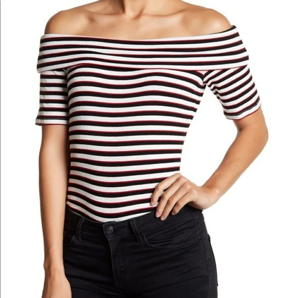 Harlowe & Graham Ribbed Striped Top